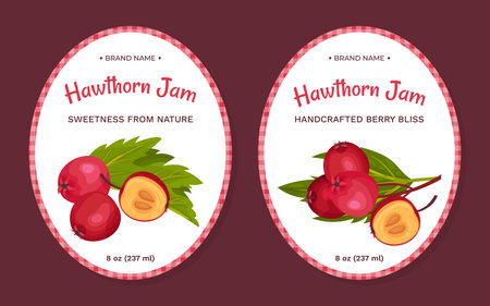 Hawthorn Berry Jam Sticker Design with Ripe Fruit Vector Templateのイラスト素材
