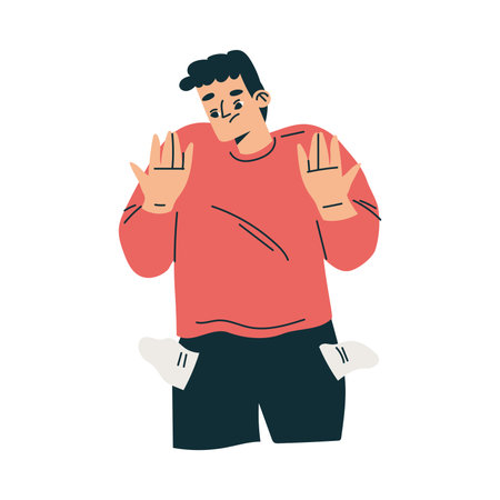 Poor Man Character with Empty Pockets Having No Money Vector Illustrationのイラスト素材
