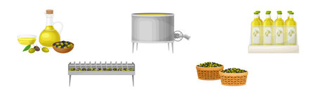 Olive Oil Production and Manufacture Process Vector Illustration Setのイラスト素材
