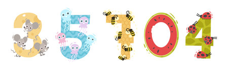 Animal Number or Numeral with Zoo Creatures Vector Setのイラスト素材