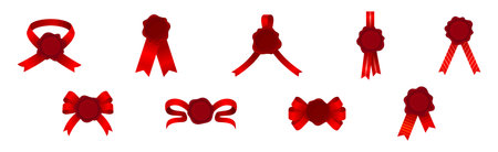 Wax Stamp and Seal with Red Ribbons Vector Setのイラスト素材