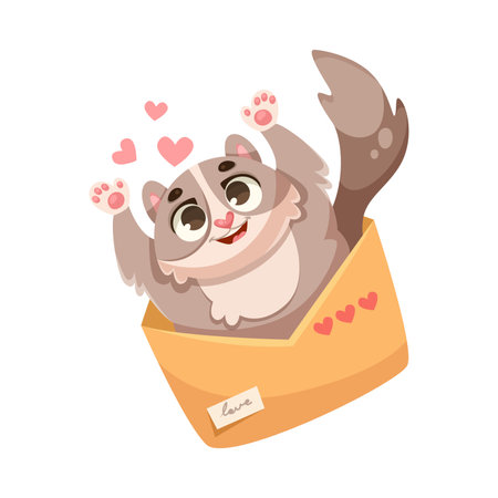 Cute Cat in Envelope with Heart for Valentine Day Vector Illustrationのイラスト素材