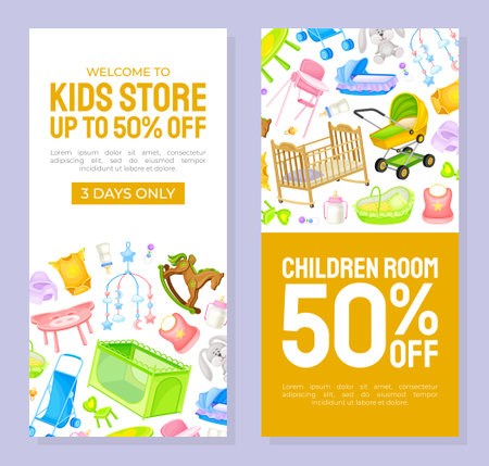 Baby Room Stuff Store and Shop Banner Design Vector Templateのイラスト素材