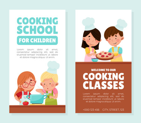 Happy Children Chef Cooking Class Banner Design Vector Templateのイラスト素材