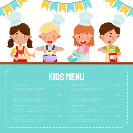 Happy Children Chef Cooking Menu Card Vector Templateのイラスト素材