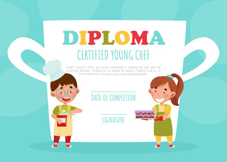 Happy Children Chef Cooking Diploma Certificate Vector Templateのイラスト素材