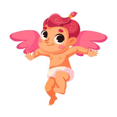 Cupid Baby Boy with Pink Wings Vector Illustrationのイラスト素材