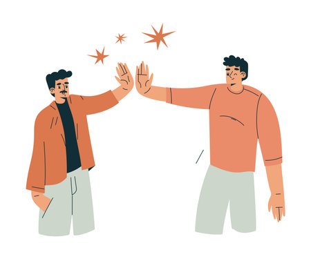Man Character Giving High Five Hand Gesture with Joy Vector Illustrationのイラスト素材
