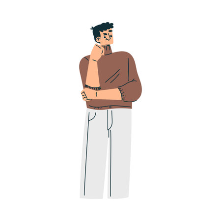 Man Character Stand and Thinking Solving Task Vector Illustrationのイラスト素材