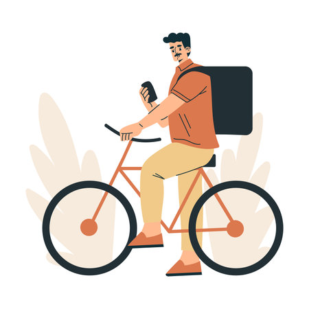 Man Delivery Courier Ride Bicycle Vector Illustrationのイラスト素材
