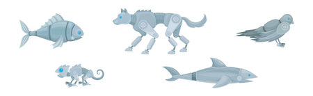 Mechanical Animals and Futuristic Mechanic Pets Vector Setのイラスト素材