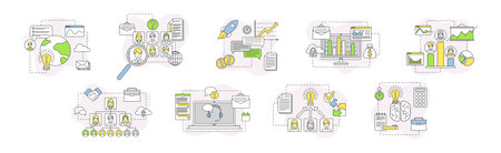 Business Process and Startup Project Linear Vector Setのイラスト素材