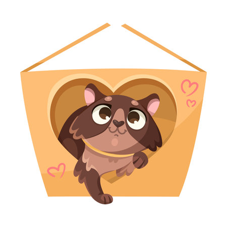 Cute Cat with Pretty Snout in Love Peep Out Heart Hole of Cardboard Box Vector Illustrationのイラスト素材