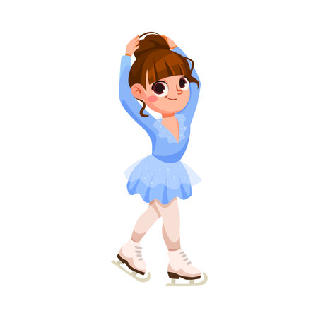 Happy Girl Character Ice Skating Do Sport and Physical Body Training Vector Illustrationのイラスト素材