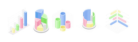 Chart and Graph with Business and Finance Data Analysis Isometric Vector Setのイラスト素材