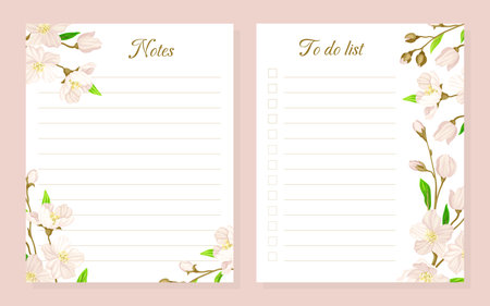 Flower Branch Empty Note Card Design with Tender Blossom Vector Templateのイラスト素材
