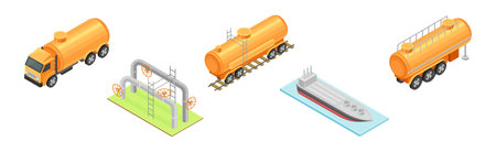 Oil Petroleum Industry with Fuel Extraction Vector Setのイラスト素材
