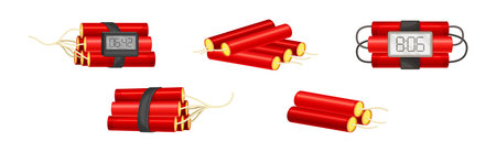 Dynamite and Explosives Object as Detonating Device Vector Setのイラスト素材