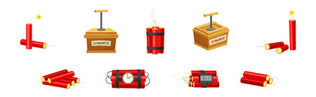 Dynamite and Explosives Object as Detonating Device Vector Setのイラスト素材