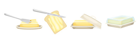 Butter as Dairy Product of Fat and Protein Vector Setのイラスト素材