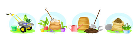 Garden Tool and Equipment for Cultivation Vector Setのイラスト素材