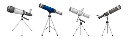 Telescope as Optical Instrument for Viewing Distant Object Vector Setのイラスト素材