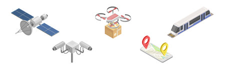 Smart City and Future Cityscape Infrastructure Isometric Vector Setのイラスト素材