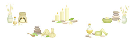Spa and Aromatherapy Relax Procedure and Treatment Object Vector Setのイラスト素材