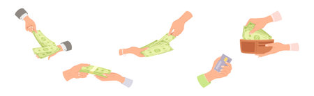 Hand Holding Money with Dollar Banknote Vector Setのイラスト素材