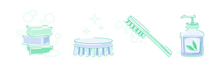 Brush and Soap Bar as Household Cleaning Equipment Vector Setのイラスト素材