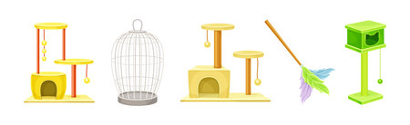 Pet Shop Product Assortment and Animal Accessory Vector Setのイラスト素材
