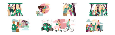 People Character Care of Nature and Environment Vector Setのイラスト素材