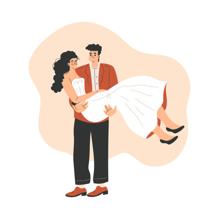 Marriage Couple with Man and Woman Bride and Groom Character Vector Illustrationのイラスト素材