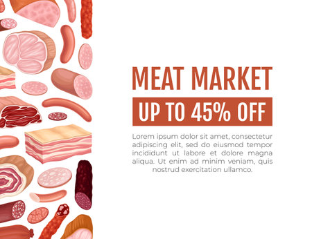 Meat Market Banner Design with Butchery Food Vector Templateのイラスト素材