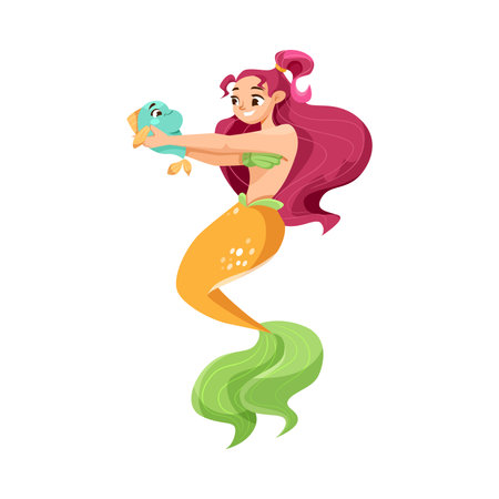 Pretty Mermaid Character with Fish Tail and Female Body Vector Illustrationのイラスト素材
