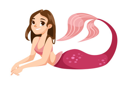 Pretty Mermaid Character with Fish Tail and Female Body Vector Illustrationのイラスト素材