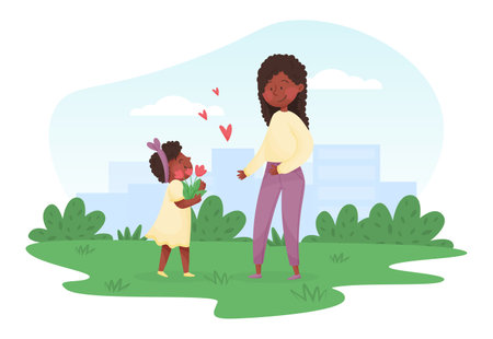 Young Woman Mother with Her Daughter Child Enjoy Maternity Vector Illustrationのイラスト素材