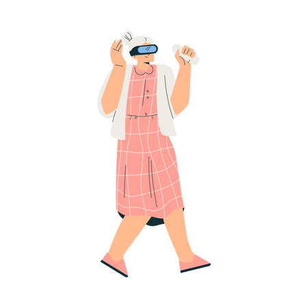 New Technologies with Woman Character in Virtual Glasses Vector Illustrationのイラスト素材