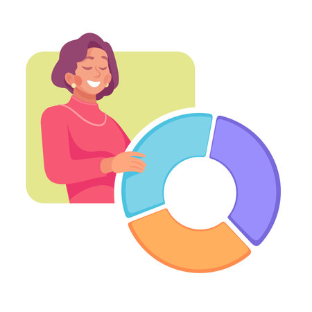Business Process with Woman with Pie Chart Busy with Analytics Vector Illustrationのイラスト素材