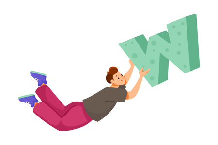 Man Character Float in the Air with Letter as Dream Team Worker Vector Illustrationのイラスト素材