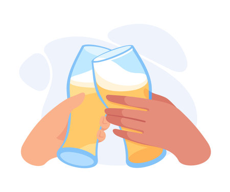Glass with Beer Drink in Hands Clinking Together Vector Illustrationのイラスト素材