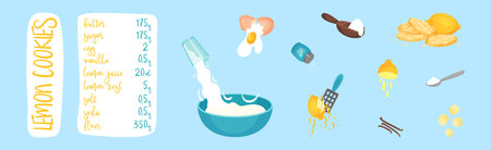 Traditional Lemon Cookie Recipe with Ingredient Vector Setのイラスト素材