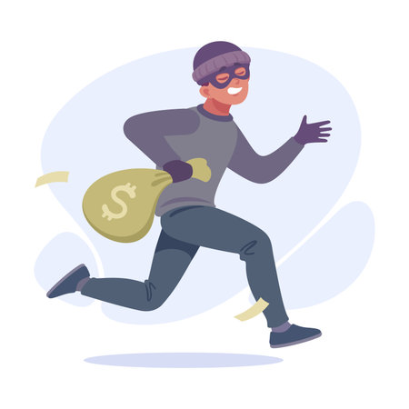 Man Criminal Escape with Money Sack Commit Crime and Theft Vector Illustrationのイラスト素材
