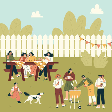 People Relaxing in Nature in the Park Have Barbecue Vector Illustrationのイラスト素材