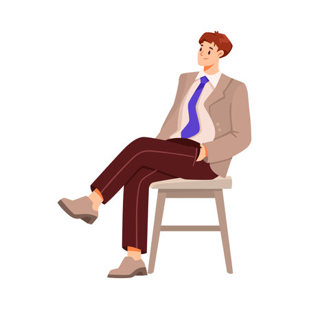 Man Character in Suit Sitting on Chair and Listen Vector Illustrationのイラスト素材