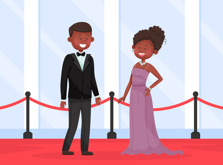 Man and Woman Celebrity at Gala Ceremony Standing in Fancy Dress Vector Illustrationのイラスト素材