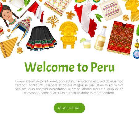 Traditional Peru Banner Design with Symbols and Culture Element Vector Templateのイラスト素材