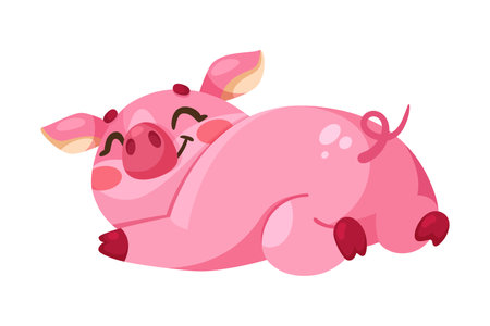 Pink Piglet Character in Lying Pose Vector Illustrationのイラスト素材