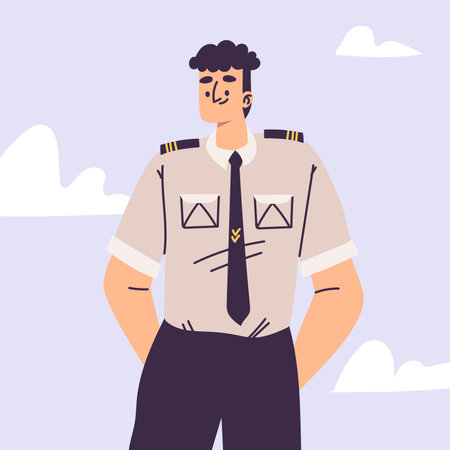 Pilot Man Character in Uniform with Tie Vector Illustrationのイラスト素材