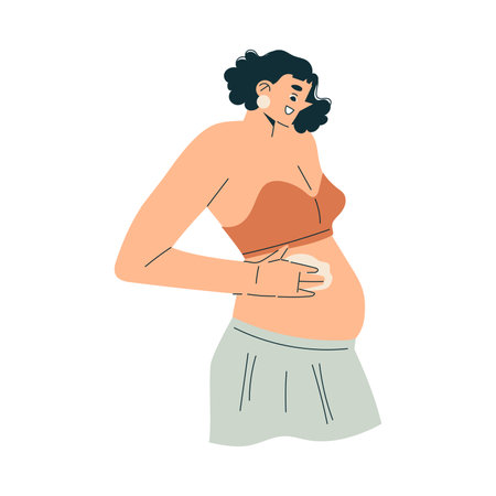 Pregnancy Planning with Young Woman Hold Her Belly Vector Illustrationのイラスト素材